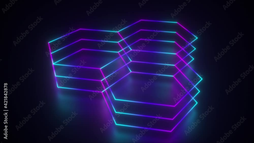 Poster 3d rendering of abstract glowing background. computer generated neon hexagonal