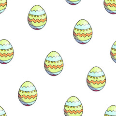 Happy Easter. Seamless pattern with the image of a colored Easter egg. Vector illustration.