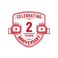 2 years anniversary celebration shield design template. 2nd anniversary logo. Vector and illustration.