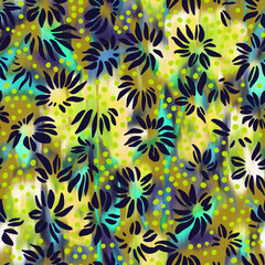 Nature background. Leaf seamless pattern. Stylized large flower heads of daisy wildflowers ornament. Trendy flat design, silhouettes. Simple abstract shapes texture. Textile and fabric design.