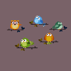 summer colorful card happy love autumn color romantic wildlife art wallpaper garden sweet spring character bird tree background pink cute design funny green cartoon nature blue illustration vector 