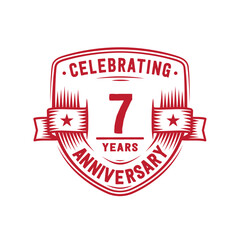 7 years anniversary celebration shield design template. 7th anniversary logo. Vector and illustration.