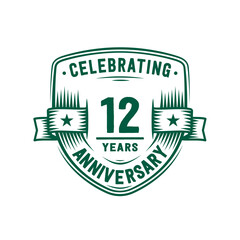 12 years anniversary celebration shield design template. 12th anniversary logo. Vector and illustration.