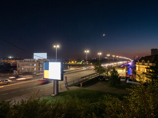 Fototapeta na wymiar Night time city landscape of Belgrade (Serbia) bridge.