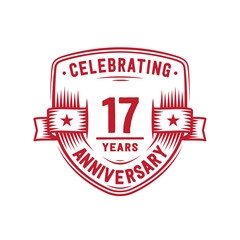 17 years anniversary celebration shield design template. 17th anniversary logo. Vector and illustration.