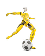 Fototapeta na wymiar cyborg girl doing is playing football