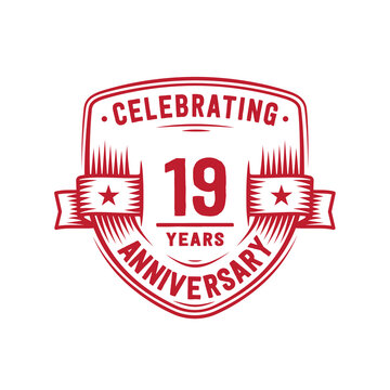 19 years anniversary celebration shield design template. 19th anniversary logo. Vector and illustration.