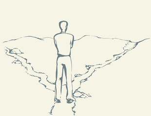 Man at the crossroads. Vector drawing