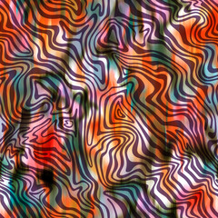 Artistic geometric seamless pattern. Abstract shapes, elements and curved lines. Rippled water ornament. Painted colorful blurred texture. Contemporary ornament for sportswear, textile, fabric.