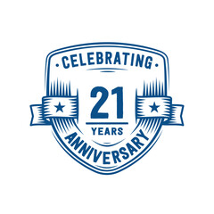 21 years anniversary celebration shield design template. 21st anniversary logo. Vector and illustration.