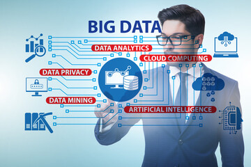 Big data concept with businessman pressing virtual button