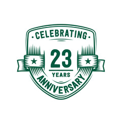 23 years anniversary celebration shield design template. 23rd anniversary logo. Vector and illustration.