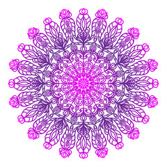 Mandala. Purple and pink gradient in an oriental pattern. Ethnic ornament to use in your design. Template for tattoo, henna drawing. Vector anti-stress.