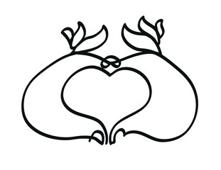 One line drawing of heart hands.
One continuous line drawing of heart shape concept.