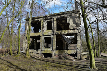 Fototapeta na wymiar Ruins of the barracks destroyed during World War II in Westerplatte in Gdansk, Poland 