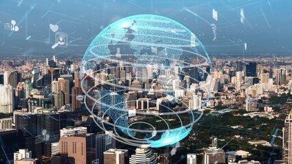 Global connection and the internet network modernization in smart city . Concept of future 5G...