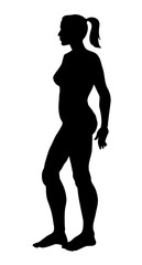 Fototapeta na wymiar The female silhouette stands sideways. Vector drawing