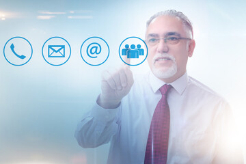 Businessman pressing in communication concept