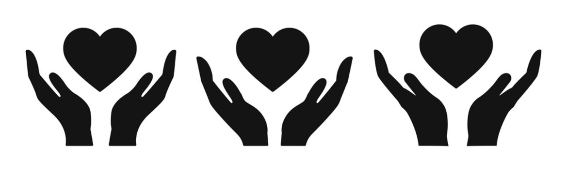Heart in hand icon vector set