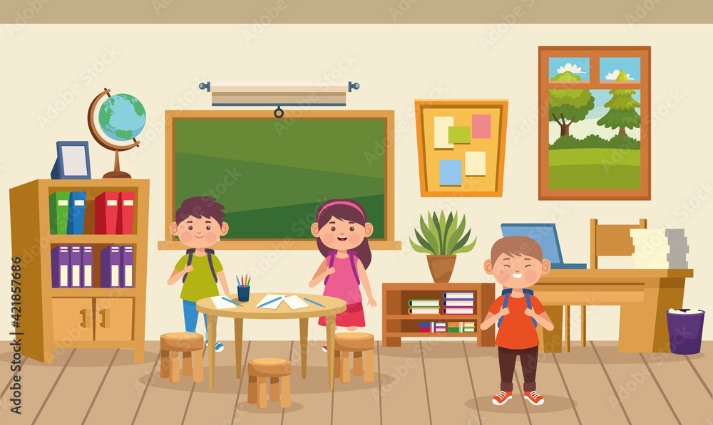 Wall mural kids in classroom