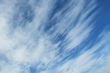 Beautiful cirrus clouds in blue sky, natural cloudscape