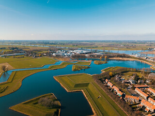 Aerial drone view of the historical fortress village of the Heusden, the Netherlands