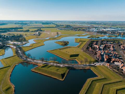 Aerial drone view of the historical fortress village of the Heusden, the Netherlands