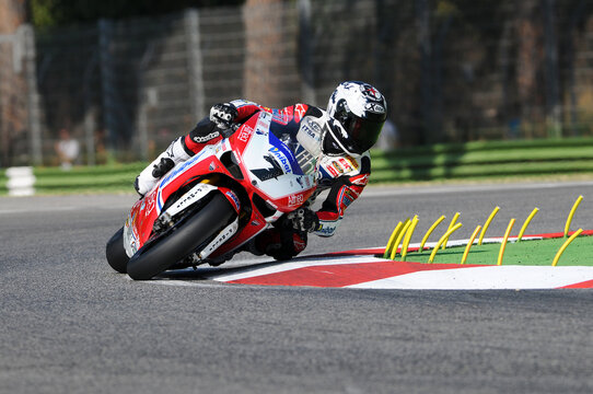 San Marino, Italy - Sep 24, 2011: Ducati 1198R of Althea Racing, driven by Carlos Checa in action during the Superbike Practice in Imola Circuit, Italy