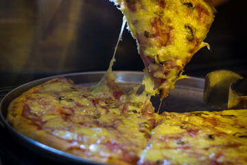 pizza with ham and chees