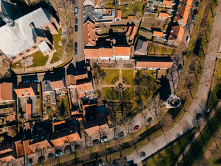 Aerial drone view of the suburban in the historical fortress village of Heusden, the Netherlands