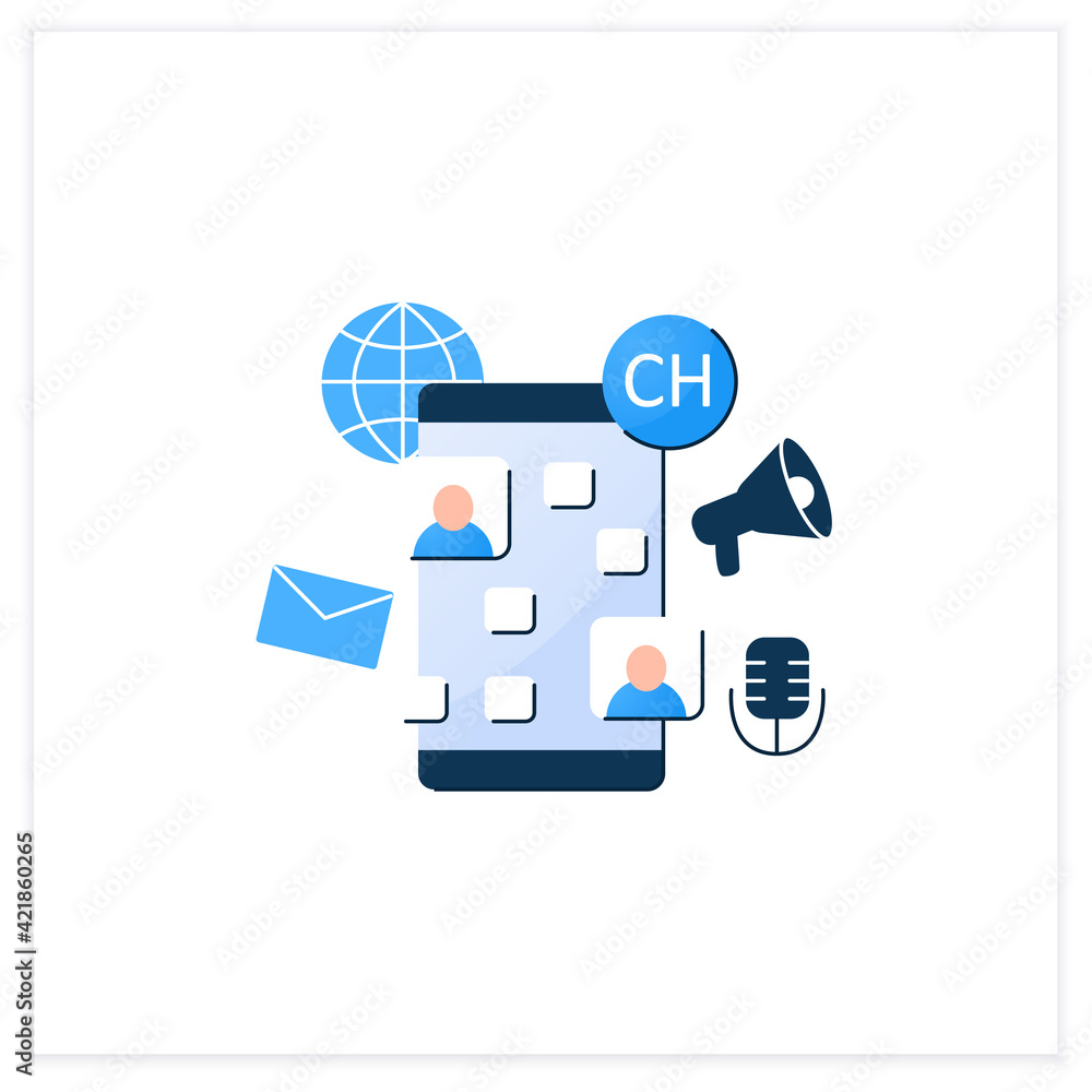 Poster drop in audio chat app flat icon. communication application with friends. voice communicate concept.