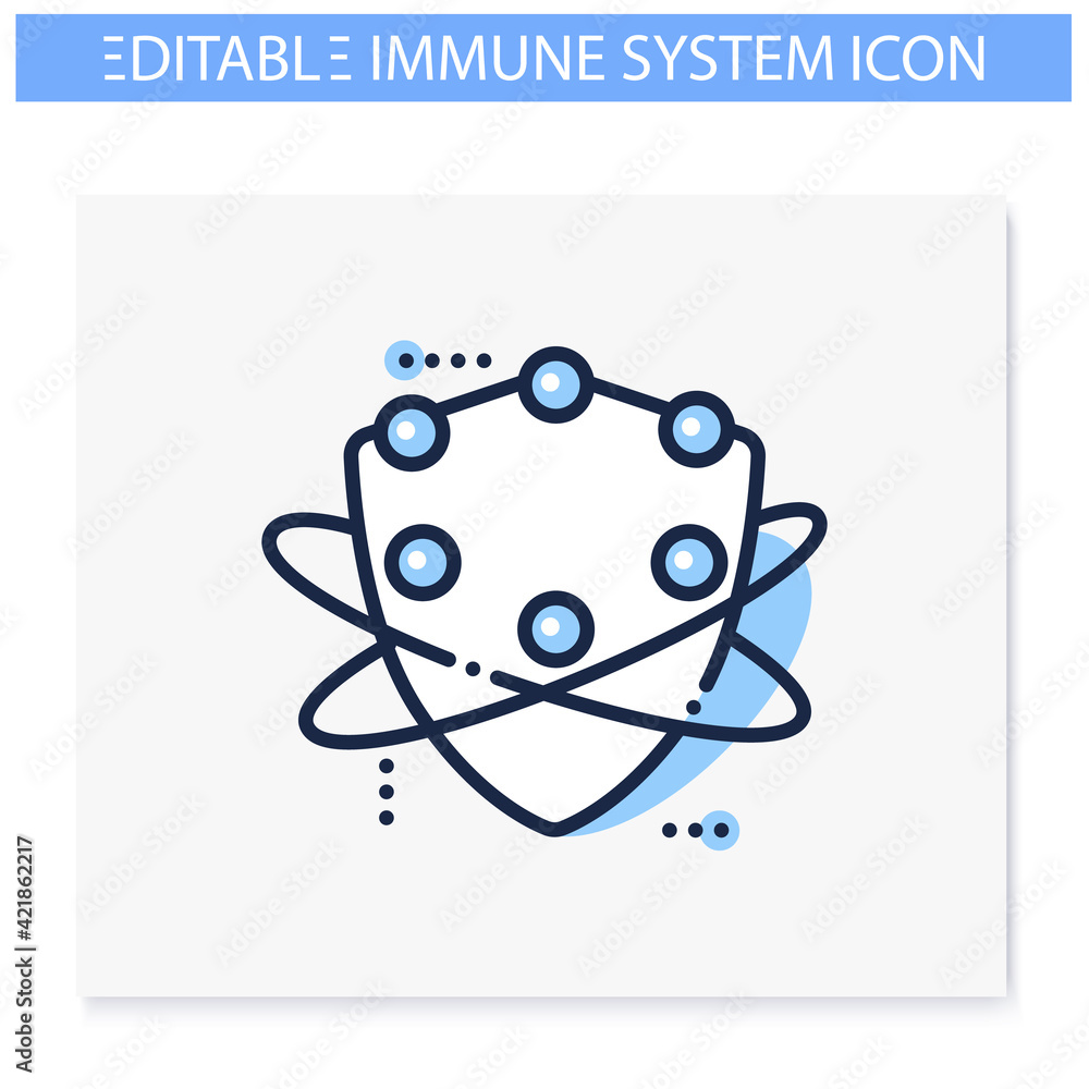 Poster complement system line icon. complement cascade. immune system concept. immunology. body defence sys