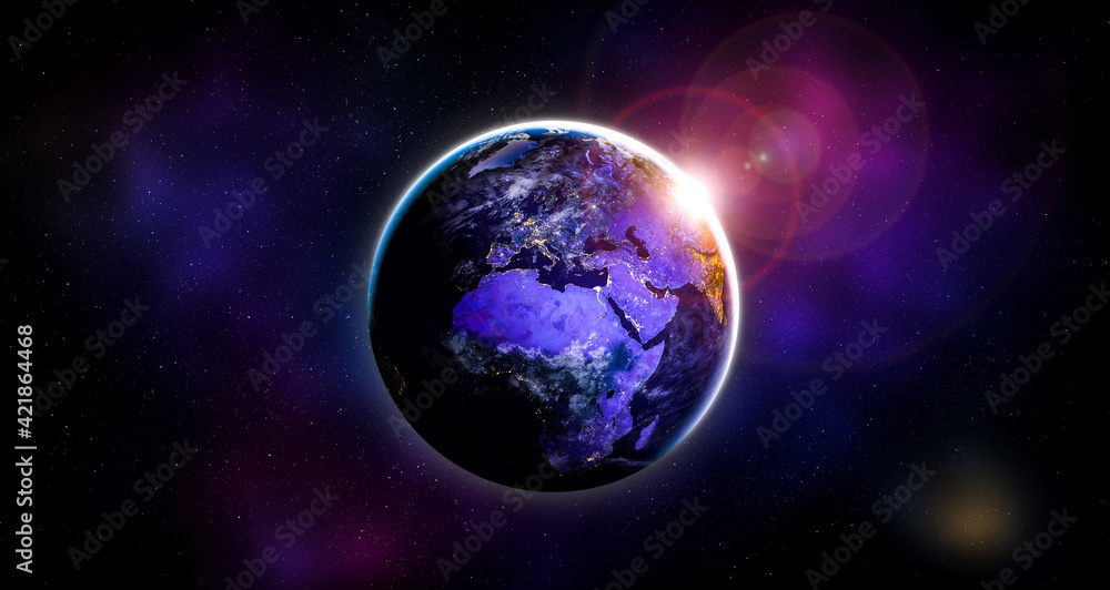 Poster planet earth globe view from space showing realistic earth surface and world map as in outer space p