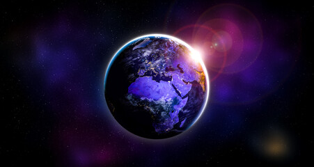 Planet earth globe view from space showing realistic earth surface and world map as in outer space...