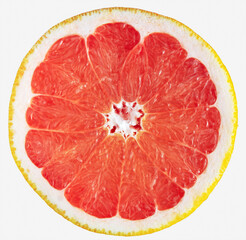 Grapefruit slice isolated on white. Fresh sliced red grapefruit.
