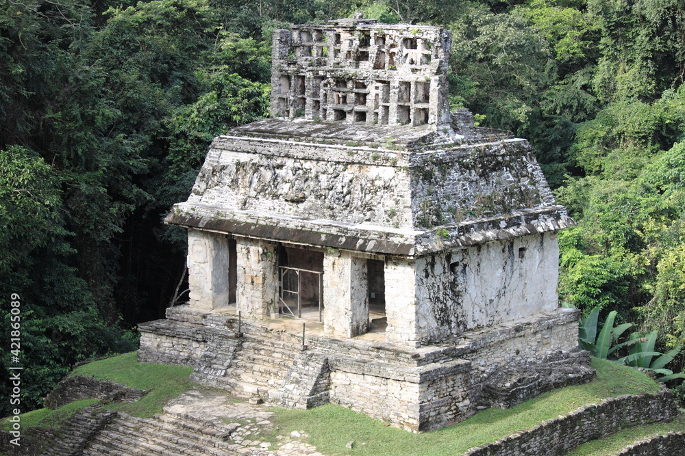 Sticker closeup of the temple of the sun in palenque, mexico