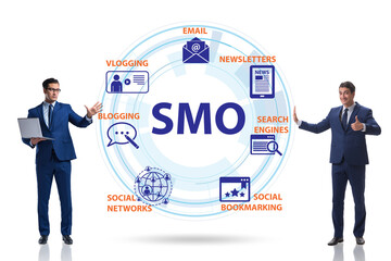 Social media optimisation concept with businessman