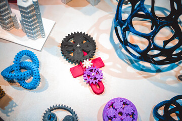 Abstract models printed by 3d printer close-up.
