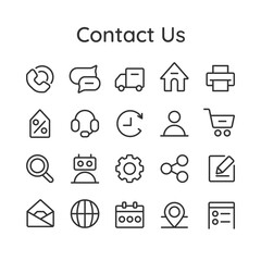 Contact us icon collection for web, mobile app and stories highlights. Customer service. Contact support sign and symbols. Simple outline icons set vector illustration.