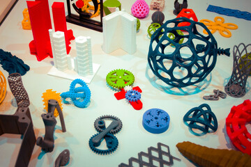 Abstract models printed by 3d printer close-up.