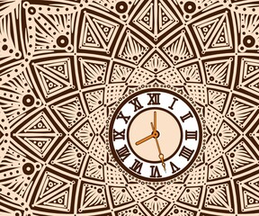 Mandala clock. Clock with mandala ornamental background. Creative work illustration. Digital art illustration
