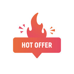 Hot Offer logo, sticker, button design. Hot offer sticker template for social media. Trendy modern design with fire flame icon. Vector illustration 