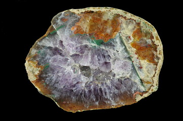 A cross-section of agate. Horizontal agate with multicoloured quartz. Origin: Rudno near Krakow,...