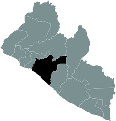 Black highlighted location map of the Liberian Grand Bassa county inside gray map of the Republic of Liberia
