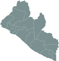 Obraz premium Gray vector map of the Republic of Liberia with white borders of its counties