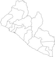 White vector map of the Republic of Liberia with black borders of its counties