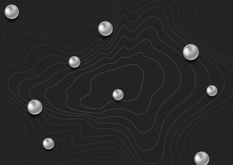 Dark refracted waves and silver balls abstract geometric background. Vector design