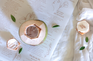 Young coconut top view,local fruit In natural light