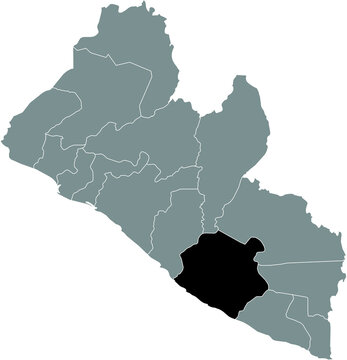 Black highlighted location map of the Liberian Sinoe county inside gray map of the Republic of Liberia