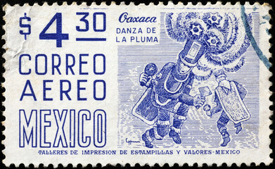 Mexican folklore on postage stamp - obrazy, fototapety, plakaty